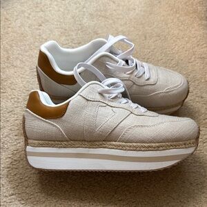 Volatile Cream and Tan Sneakers with Suede Upper